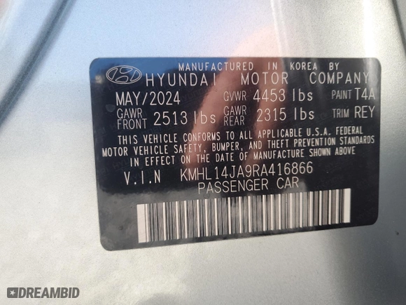 2024 Hyundai Sonata SEL with VIN KMHL14JA9RA416866, listed as a Copart auction lot 49772265 with 5,099 mi miles and Salvage Title. Bid and sale history available at carsss.com. Image 13.