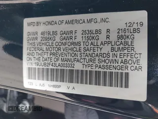 2020 Acura TLX w/Technology Pkg with VIN 19UUB2F43LA003332, listed as a IAAI auction lot 41630479 with 56,237 mi miles. Bid and sale history available at carsss.com. Image 9.