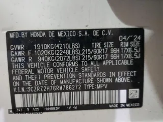 2024 Honda HR-V EX-L z VIN 3CZRZ2H76RM786272, wystawiony jako Copart lot #42330755 z przebiegiem 11 239 mil mil oraz Szkoda całkowita • Salvage title. Historia ofert i sprzedaży dostępna na DreamBid. Obrazek 15.