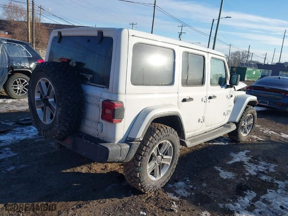 2018 Jeep Wrangler Unlimited Sahara with VIN 1C4HJXEG3JW184976, listed as a IAAI auction lot 41462151 with 76,076 mi miles. Bid and sale history available at carsss.com. Image 4.