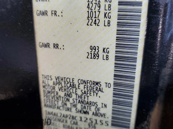2011 Nissan Altima 2.5 S with VIN 1N4AL2AP2BC125155, listed as a Copart auction lot 47799845 with 227,179 mi miles and Salvage Title. Bid and sale history available at carsss.com. Image 13.