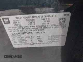 2015 GMC Terrain SLT z VIN 2GKFLYE37F6251170, wystawiony jako IAAI lot #41690412 z przebiegiem 129 756 mil mil oraz . Historia ofert i sprzedaży dostępna na DreamBid. Obrazek 9.