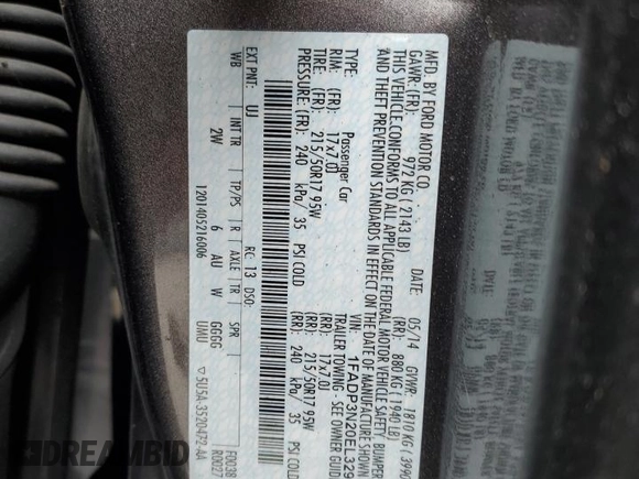 2014 Ford Focus Titanium with VIN 1FADP3N20EL329415, listed as a Copart auction lot 60881115 with 97,382 mi miles and Salvage title. Bid and sale history available at DreamBid. Image 12.