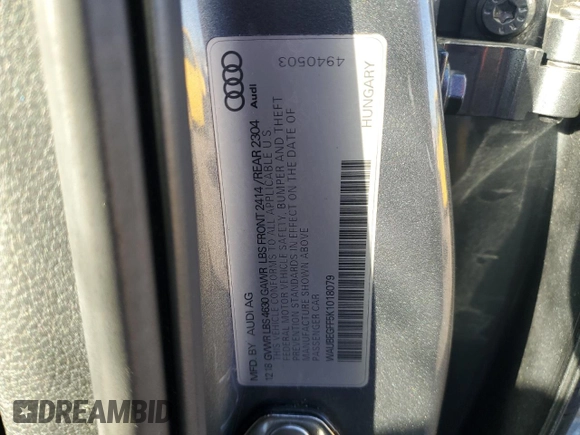 2019 Audi A3 Sedan Premium with VIN WAUBEGFF5K1018079, listed as a Copart auction lot 80294934 with 44,681 mi miles and Salvage Title. Bid and sale history available at carsss.com. Image 12.