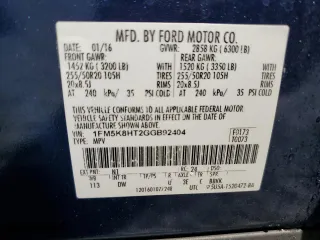 2016 Ford Explorer Platinum with VIN 1FM5K8HT2GGB92404, listed as a Copart auction lot 52163495 with 139,142 mi miles and Salvage Title. Bid and sale history available at carsss.com. Image 13.