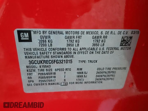 2015 Chevrolet Silverado 1500 LT with VIN 3GCUKREC6FG321015, listed as a Copart auction lot 46453635 with 153,648 mi miles and Clean Title. Bid and sale history available at DreamBid. Image 12.