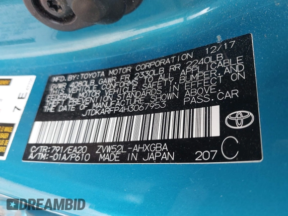 2017 Toyota Prius Plus z VIN JTDKARFP4H3067953, wystawiony jako IAAI lot #42211132 z przebiegiem 90 760 mil mil oraz . Historia ofert i sprzedaży dostępna na DreamBid. Obrazek 9.