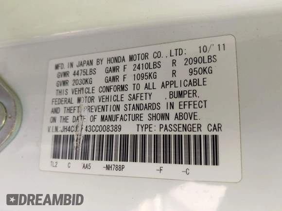 2012 Acura TSX z VIN JH4CU2F43CC008389, wystawiony jako IAAI lot #41593732 z przebiegiem 133 565 mil mil oraz . Historia ofert i sprzedaży dostępna na DreamBid. Obrazek 9.