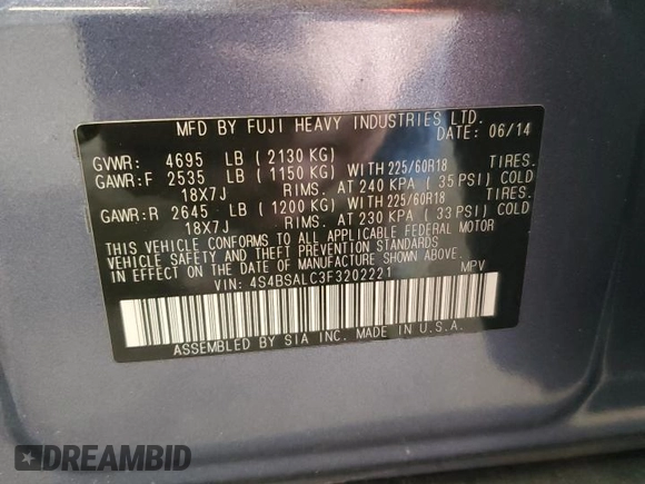 2015 Subaru Outback Limited z VIN 4S4BSALC3F3202221, wystawiony jako Copart lot #58411595 z przebiegiem 184 230 mil mil oraz Szkoda całkowita • Salvage title. Historia ofert i sprzedaży dostępna na DreamBid. Obrazek 14.