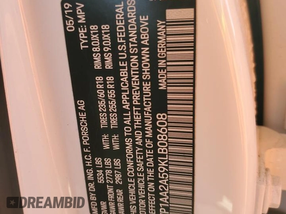 2019 Porsche Macan with VIN WP1AA2A59KLB08608, listed as a Copart auction lot 47228735 with 81,401 mi miles and Salvage title. Bid and sale history available at DreamBid. Image 13.
