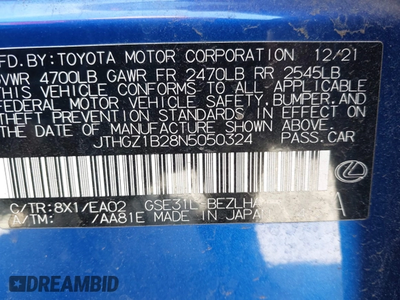 2022 Lexus IS 350 F Sport z VIN JTHGZ1B28N5050324, wystawiony jako IAAI lot #42323981 z przebiegiem 28 414 mil mil oraz . Historia ofert i sprzedaży dostępna na DreamBid. Obrazek 9.