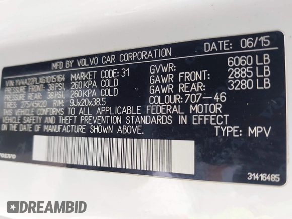 2016 Volvo XC90 T6 Inscription with VIN YV4A22PLXG1015164, listed as a IAAI auction lot 42592321 with 148,132 mi miles and . Bid and sale history available at DreamBid. Image 9.