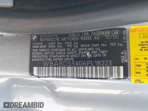 2006 BMW 3 Series 330Ci with VIN WBABD53406PL18223, listed as a IAAI auction lot 42041241 with 274,991 mi miles and . Bid and sale history available at carsss.com. Image 9.