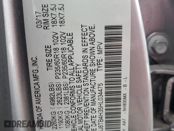 2017 Acura RDX z VIN 5J8TB4H35HL034475, wystawiony jako Copart lot #61643925 z przebiegiem 142 143 mil mil oraz Szkoda całkowita • Salvage title. Historia ofert i sprzedaży dostępna na DreamBid. Obrazek 13.
