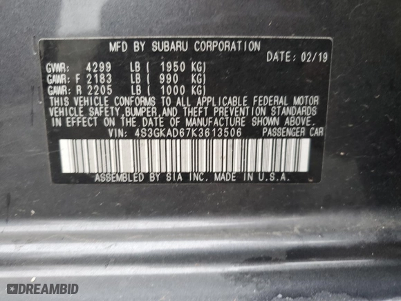 2019 Subaru Impreza Premium with VIN 4S3GKAD67K3613506, listed as a Copart auction lot 82002304 with 44,161 mi miles and Salvage Title. Bid and sale history available at carsss.com. Image 14.