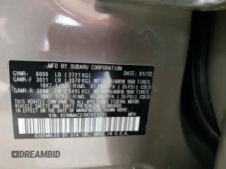 2022 Subaru Ascent Premium with VIN 4S4WMACD3N3421215, listed as a Copart auction lot 58940135 with 54,576 mi miles and Salvage title. Bid and sale history available at DreamBid. Image 12.