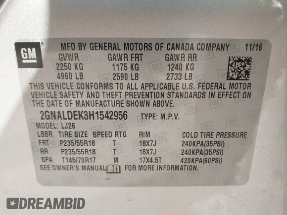 2017 Chevrolet Equinox Premier with VIN 2GNALDEK3H1542956, listed as a IAAI auction lot 41488708 with 149,523 mi miles. Bid and sale history available at carsss.com. Image 9.