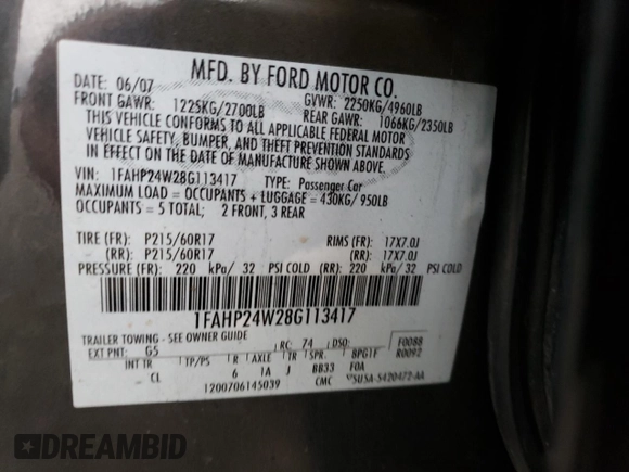 2008 Ford Taurus SEL with VIN 1FAHP24W28G113417, listed as a Copart auction lot 80797224 with 212,687 mi miles and Salvage Title. Bid and sale history available at carsss.com. Image 12.