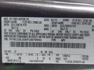 2015 Ford Escape Titanium with VIN 1FMCU9JX6FUB79093, listed as a IAAI auction lot 41805057 with 87,788 mi miles. Bid and sale history available at carsss.com. Image 9.