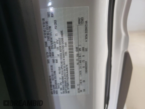 2024 Ford Transit Cargo with VIN 1FTBR1Y82RKA40676, listed as a Copart auction lot 73246064 with 1,430 mi miles and Clean Title. Bid and sale history available at DreamBid. Image 12.