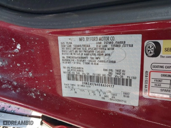 2005 Ford Freestar Wagon SES with VIN 2FMZA57645BA50977, listed as a IAAI auction lot 41540023 with 149,319 mi miles. Bid and sale history available at carsss.com. Image 9.