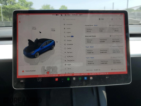 2023 Tesla Model 3 with VIN 5YJ3E1EAXPF419636, listed as a Copart auction lot 59754495 with 14,407 mi miles and Salvage title. Bid and sale history available at DreamBid. Image 9.