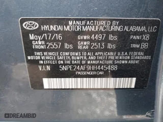 2017 Hyundai Sonata SE with VIN 5NPE24AF9HH445488, listed as a IAAI auction lot 41058868 with 146,812 mi miles. Bid and sale history available at carsss.com. Image 9.