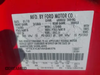 2010 Ford F-150 XL with VIN 1FTEX1C87AKB46376, listed as a IAAI auction lot 41257509 with 90,732 mi miles. Bid and sale history available at carsss.com. Image 9.