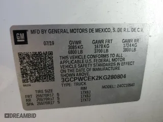 2019 Chevrolet Silverado 1500 LT with VIN 3GCPWCEK2KG280804, listed as a Copart auction lot 84615804 with 120,092 mi miles and Salvage Title. Bid and sale history available at carsss.com. Image 14.