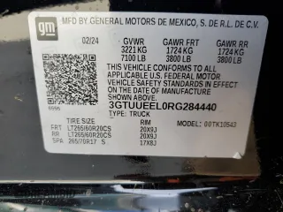 2024 GMC Sierra 1500 AT4 with VIN 3GTUUEEL0RG284440, listed as a Copart auction lot 52765005 with Not provided miles and Salvage title. Bid and sale history available at DreamBid. Image 13.