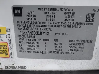 2013 GMC Acadia SLE with VIN 1GKKRNED5DJ171029, listed as a IAAI auction lot 41286257 with 180,195 mi miles. Bid and sale history available at carsss.com. Image 9.