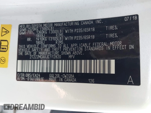 2018 Lexus RX with VIN 2T2ZZMCAXJC112820, listed as a IAAI auction lot 41446933 with 72,481 mi miles. Bid and sale history available at carsss.com. Image 9.