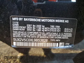 2020 BMW X4 M40i with VIN 5UX2V5C0XL9B53828, listed as a Copart auction lot 43190795 with 55,374 mi miles and Salvage title. Bid and sale history available at DreamBid. Image 13.