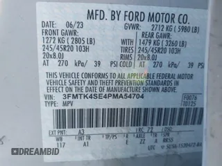 2023 Ford Mustang Mach-E GT z VIN 3FMTK4SE4PMA54704, wystawiony jako IAAI lot #42163871 z przebiegiem 67 987 mil mil oraz . Historia ofert i sprzedaży dostępna na DreamBid. Obrazek 9.