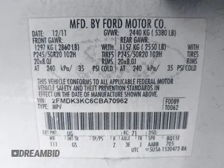 2012 Ford Edge Limited with VIN 2FMDK3KC6CBA70962, listed as a IAAI auction lot 41771208 with 157,553 mi miles. Bid and sale history available at carsss.com. Image 9.