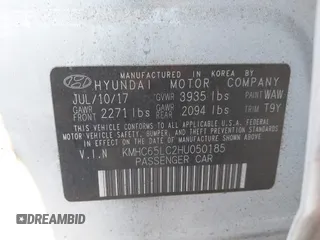 2017 Hyundai Ioniq Blue z VIN KMHC65LC2HU050185, wystawiony jako IAAI lot #42071522 z przebiegiem 105 186 mil mil oraz . Historia ofert i sprzedaży dostępna na DreamBid. Obrazek 9.