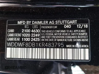 2019 Mercedes-Benz C 300 with VIN WDDWF8DB1KR483795, listed as a IAAI auction lot 41679728 with 138,307 mi miles and . Bid and sale history available at DreamBid. Image 9.
