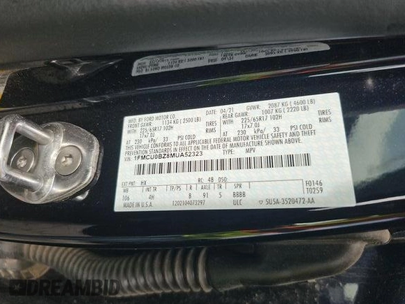 2021 Ford Escape SE Hybrid z VIN 1FMCU0BZ8MUA52323, wystawiony jako IAAI lot #42516933 z przebiegiem 49 212 mil mil oraz . Historia ofert i sprzedaży dostępna na DreamBid. Obrazek 9.