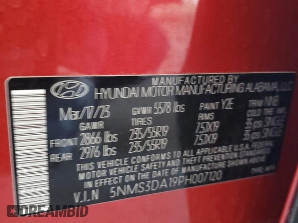 2023 Hyundai Santa Fe Hybrid SEL Premium with VIN 5NMS3DA19PH007120, listed as a Copart auction lot 78940154 with 17,673 mi miles and Salvage Title. Bid and sale history available at carsss.com. Image 12.