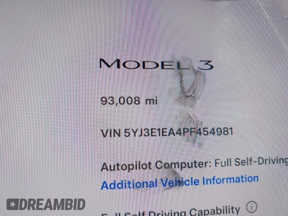 2023 Tesla Model 3 z VIN 5YJ3E1EA4PF454981, wystawiony jako IAAI lot #42704135 z przebiegiem 93 008 mil mil oraz . Historia ofert i sprzedaży dostępna na DreamBid. Obrazek 16.