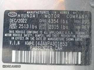 2023 Hyundai Sonata SEL with VIN KMHL14JAXPA301853, listed as a IAAI auction lot 41680592 with 60,539 mi miles. Bid and sale history available at carsss.com. Image 9.