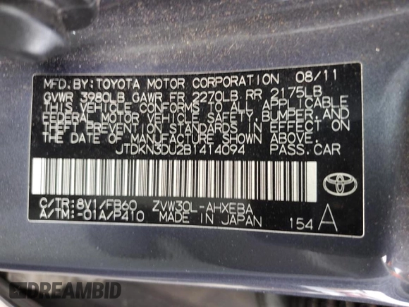 2011 Toyota Prius I with VIN JTDKN3DU2B1414094, listed as a Copart auction lot 51537895 with 143,335 mi miles and Clean Title. Bid and sale history available at DreamBid. Image 12.