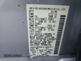 2006 Nissan Quest SE with VIN 5N1BV28U96N118097, listed as a Copart auction lot 78171414 with 0 mi miles and Salvage Title. Bid and sale history available at carsss.com. Image 14.