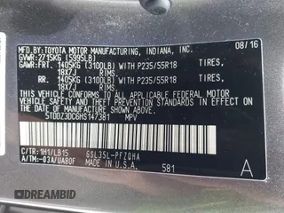 2017 Toyota Sienna XLE z VIN 5TDDZ3DC6HS147381, wystawiony jako IAAI lot #42340349 z przebiegiem 137 246 mil mil oraz . Historia ofert i sprzedaży dostępna na DreamBid. Obrazek 9.