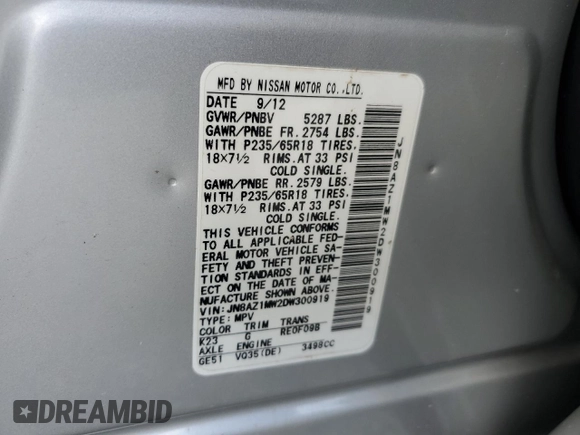 2013 Nissan Murano S with VIN JN8AZ1MW2DW300919, listed as a Copart auction lot 47841265 with 84,397 mi miles and Salvage Title. Bid and sale history available at carsss.com. Image 13.