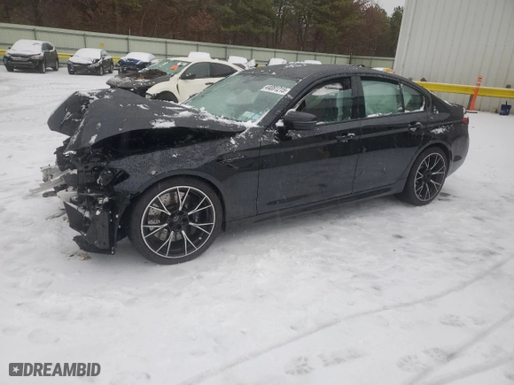 2023 BMW M5 with VIN WBS83CH05PCL17144, listed as a Copart auction lot 44081215 with 0 mi miles and Salvage Title. Bid and sale history available at carsss.com. Image 1.