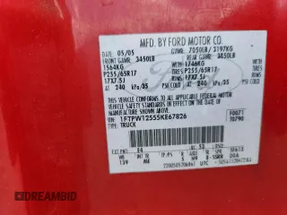 2005 Ford F-150 XLT with VIN 1FTPW12555KE67826, listed as a Copart auction lot 61623865 with 167,089 mi miles and Clean title. Bid and sale history available at DreamBid. Image 12.