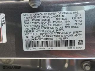 2018 Honda CR-V LX with VIN 2HKRW5H35JH416986, listed as a Copart auction lot 52129515 with 92,571 mi miles and Salvage Title. Bid and sale history available at carsss.com. Image 14.