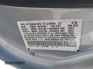 2008 Honda Odyssey EX with VIN 5FNRL38498B067068, listed as a IAAI auction lot 42041658 with 161,953 mi miles and . Bid and sale history available at DreamBid. Image 9.
