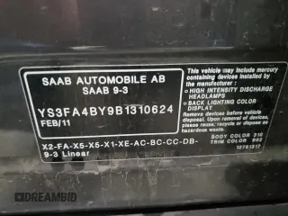 2011 Saab 9-3 z VIN YS3FA4BY9B1310624, wystawiony jako Copart lot #62906274 z przebiegiem 158 985 mil mil oraz Szkoda całkowita • Salvage title. Historia ofert i sprzedaży dostępna na DreamBid. Obrazek 12.